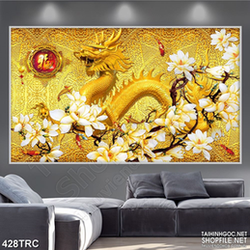 Tranh in uv rồng vàng bên đàn có koi