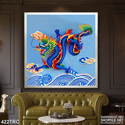 Tranh rồng ngũ sắc chầu trời in uv treo tường