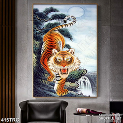 Tranh trang trí hổ gầm thị uy trên đỉnh núi