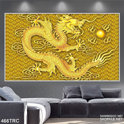 Tranh 3d rồng vàng tranh ngọc quý in kính