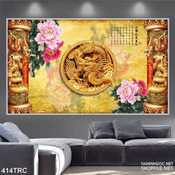 Tranh in canvas rồng cuộn giả ngọc