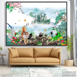 Tranh hổ gầm thị uy trên đỉnh núi in canvas