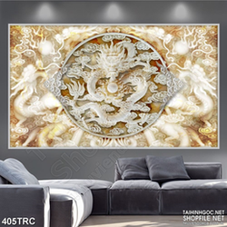 Tranh trang trí rồng cuộn bên ngọc quý in kính