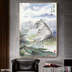Tranh 3d hổ bạch cai quản rừng sâu in kính