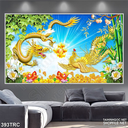 Tranh psd rồng bay phượng múa in kính