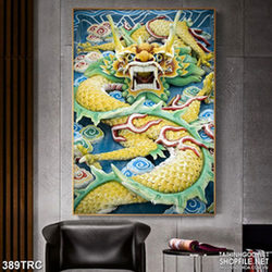 Tranh rồng xanh nổi giận in canvas