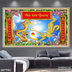 Tranh 3d rồng phượng quy tụ in kính