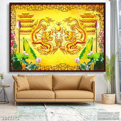 Tranh in canvas rồng vàng tranh ngọc quý