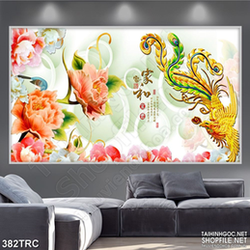 Tranh phượng hoàng bên trời hoa in uv