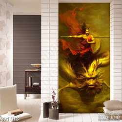 Tranh anh hùng cưỡi rồng nghệ thuật in gạch men