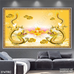 Tranh rồng in canvas song long hý hỏa