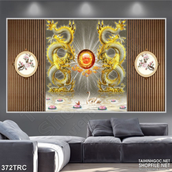 Tranh rồng in uv song long chầu ngọc dán tường