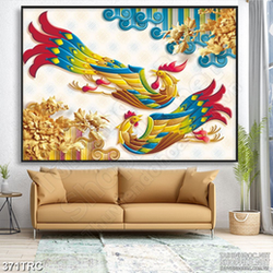 Tranh phượng hoàng ngũ sắc nghệ thuật in kính