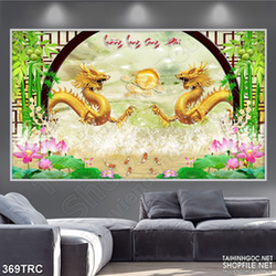 Tranh rồng in canvas lưỡng long chầu nhật