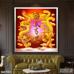 Tranh trang trí rồng song đấu in kính