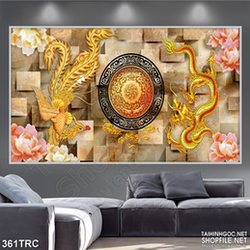 Tranh in kính rồng phượng tương phùng nghệ thuật