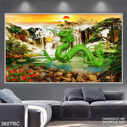 Tranh nghệ thuật rồng xanh vượt biển đến nhân gian