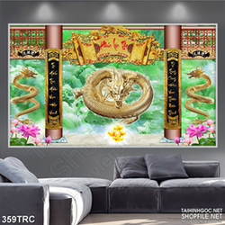 Tranh rồng cuộn bên ngọc quý in canvas