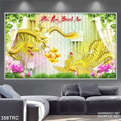 Tranh in uv rồng phượng giao tranh treo tường