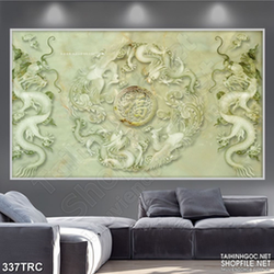 Tranh 3d rồng phượng sum vầy giả ngọc dán tường