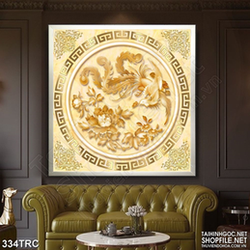 Tranh in canvas phượng hoàng bên hoa mẫu đơn