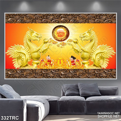 Tranh in uv viên ngọc quý bên đôi rồng vàng