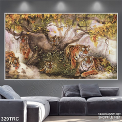 Tranh đàn hổ trong cánh rừng sương mờ in canvas