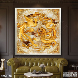 Tranh trang trí rồng phượng dáp vàng in gạch men