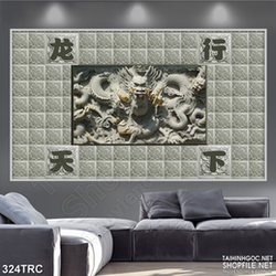 Tranh in canvas bức tường khắc chạm rồng thiêng