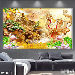 Tranh psd đôi rồng bên viên ngọc quý dán tường