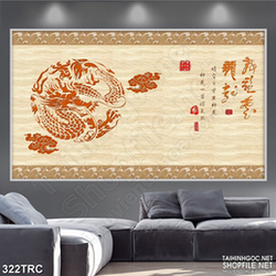 Tranh thư pháp rồng và bút ký treo tường in kính