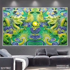 Tranh rồng xanh tranh ngọc quý nghệ thuật