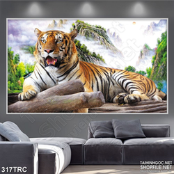 Tranh hổ 3d chúa tể trên đỉnh núi in kính