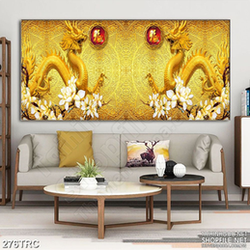 Tranh psd rồng vàng nhã chữ in gạch men treo tường