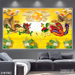 Tranh psd rồng thiêng và phượng hoàng lửa