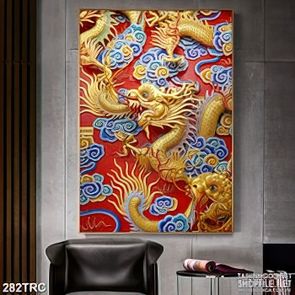 Tranh rồng dán tường long bào dáp vàng in uv