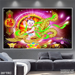 PSD Tranh linh đồng cưỡi phượng hoàng trang trí