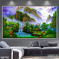 Tranh in uv rồng ngọn núi bao phủ đầy mây