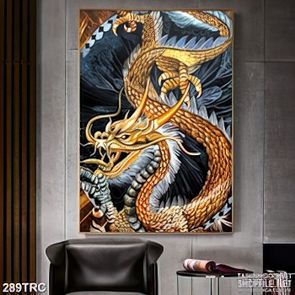 Tranh in canvas rồng vàng bay lượn treo tường