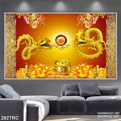 Tranh psd  rồng vàng tranh ngọc in gạch men