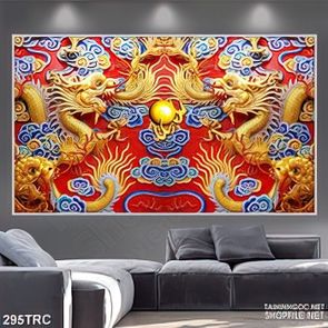 Tranh trang trí rồng vàng trên hoàng bào in kính