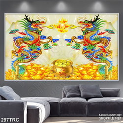 Tranh in uv  rồng thiêng nhã ngọc quý dán tường