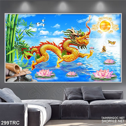 Tranh in canvas rồng vàng vượt sông treo tường