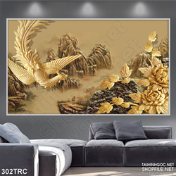 Tranh treo tường phượng hoàng trên đỉnh núi in uv