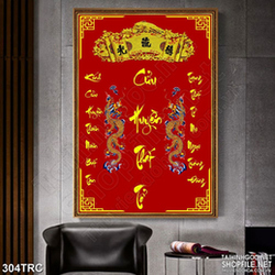 Tranh in canvas rồng và thư pháp treo tường