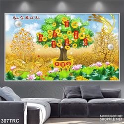 Tranh 3d phượng hoàng dưới cây kim tiền