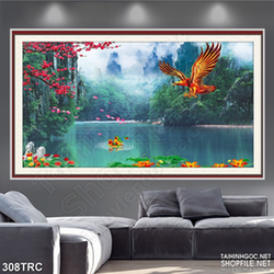 Tranh in uv đại bàng bay lượn trên sông dán tường