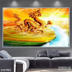 Tranh nghệ thuật rồng thiêng vượt vũ môn in kính