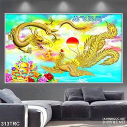 Tranh psd rồng phượng sum vầy in kính