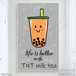 Tranh động lực tỉnh táo với ly trà sữa in 3d